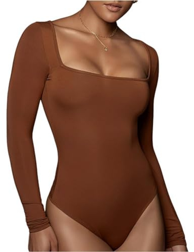 Rongseng Body Femme Manches Longues Sexy Col Carré Bodysuit Top Slim Fit Jumpsuit Stretch Justaucorps Chic Haut Shirt Blouses Élégante Couleur Unie Combinaison Combishort Casual Playsuit Clubwear