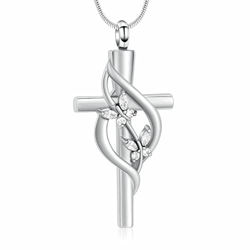 memorial jewelry Bijou de crémation pour cendres - Pendentif urne double papillon croix avec mini urne funéraire - Bijou commémoratif pour cendres