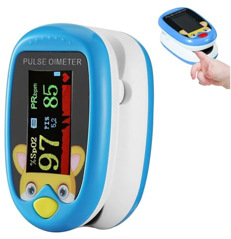 Oxímetro pediátrico. Pulsómetro profesional Medidor-saturador oxígeno en sangre con pantalla LED. Control de Frecuencia Cardíaca y nivel del de oxígeno de tu bebe. (AZUL)
