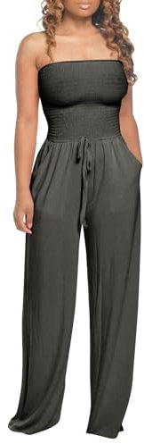 RMBLYfeiye Sportanzug Damen Schutzanzug Einweg Sommeroveralls Für Tube Top Sexy Jumpsuit Mit Taschen Straight Leg Hosenanzug Hosenkleid