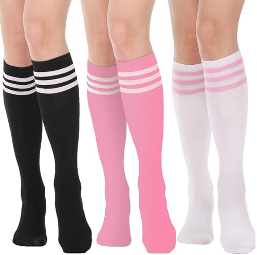 DRESHOW Knee High Socks for Women Casual Stripe Long Stocking Tube Socks