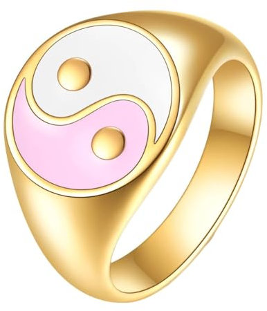 Daesar Herren Ring Edelstahl, Ringe Partnerringe Personalisiert YinYang 13MM Siegelring Gold Ring Große 52 (16.6)