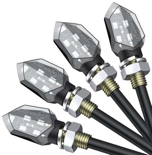 Justech Mini Intermitente para Moto Homologado E-Mark E24,12V 5LED Luz de Señal de Giro,IP65 Impermeable,Lente Transparente Luz Ámbar Universal para M8 Motocicleta Scooter