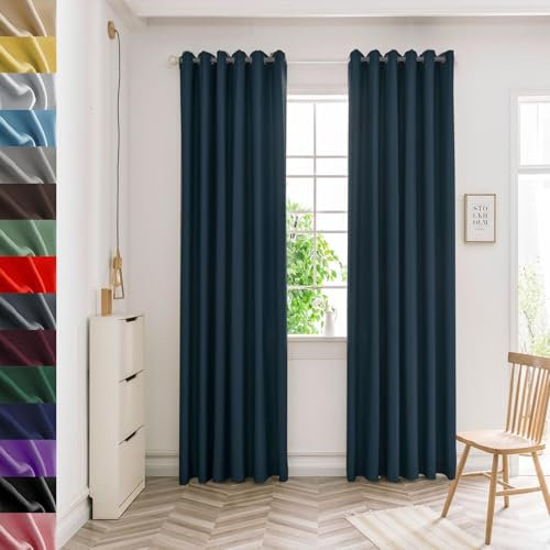 GAIFNAG Vorhang Verdunkelung Blickdicht Gardinen 180 x 50 cm Wohnzimmer Lärmschutz/Kälteschutz Warm Modern Schlaufenschal, Balkontür Gardine für Hochzeit Fenster Wohnzimmer, Dunkelblau