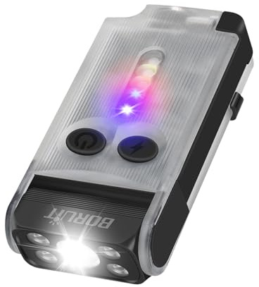 BORUIT V30 Taschenlampe LED Aufladbar mit UV und Rotlicht, Mini Taschenlampen 180° Drehbar, Klein Flashlight 120 dB-Summer 12 Modi, 900 Lumen IP65 Wasserdicht A/C-C Torch (Weiß)