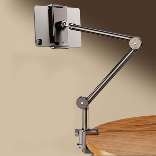 Supporto per Tablet con Braccio in Alluminio a 360° per Letto e Tavolo, Flessibile, Compatibile con Tablet da 4-13 e Telefoni da 4-7, per iPhone