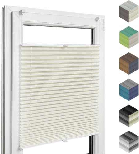 Home-Vision Premium Faltrollo Plissee ohne Bohren mit Klemmfix Lichtdurchlässig Rollo innen (Creme B25 x H130cm) Easyfix Klemmträger Verdunklung Blickdicht Sonnenschutz Jalousie für Fenster & Tür