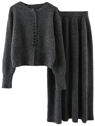 2-teiliges Pullover-Set, einreihige Strickjacke, A-Linie, Röcke, Strickset, gray9, Einheitsgröße