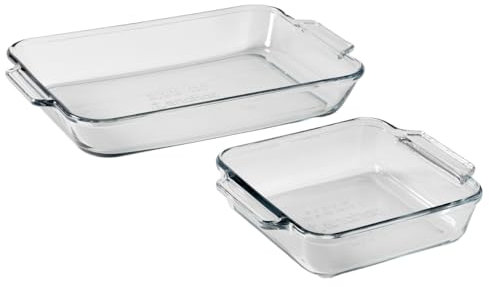 Anchor Hocking Oven Basics Cake Dish & 3 Quart Baking Dish Value Pack – Tempered Glass for Even Baking, Oven Safe, Microwave Safe, Made in USA