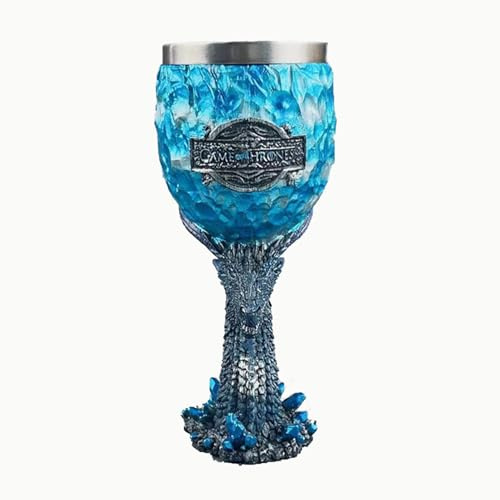 Stgbcst Game of Thrones Tasse à café en résine 3D Créativité Vintage Saint Graal 21 x 10 cm Tasse à café pour Halloween, bar, accessoire de fête (calice dragon bleu)