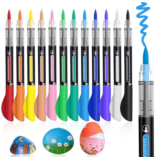 WOGOPRO Acrylic Paint Pens, 12 Colours Acrylic Markers, Brush Pens Markers with Automatic Ink-Control, Paint Pens for Glass, Ceramic, Wood, Rock Painting
