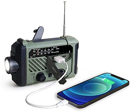 Emergency Hand Crank Weather Radio - Portable Speaker Wind Up Radios, Waterproof Solar Dynamo LED Torch Light SOS Alarm USB Cell Phone Charger