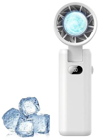 Intckwan Turbo Handventilator Akku Aufladbar, 3600mAh, Tragbarer Mini USB Ventilator, Eiskompressen Fan mit 100 Geschwindigkeiten, Faltbarer Ventilator Klein für Draußen, Büro, Camping, Reisen (Weiß)