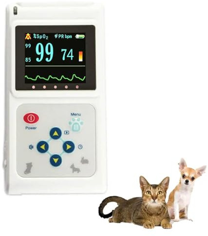 oiakus Pulsiossimetro Veterinario, con Disco, Sonda SpOz Veterinaria E Cavo USB, Luminosità dello Schermo Regolabile, Funzione di Memorizzazione E Riproduzione, per Uso Familiare E Ospedaliero