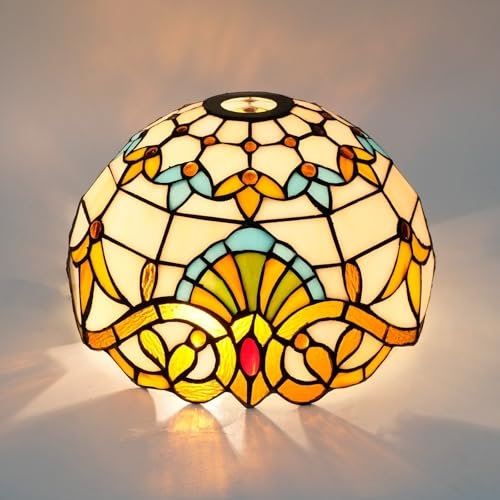 Tiffany Shade Replacement 12 Yellow Baroque Stained Glass Lamp Shade Vintage Art Decor Large Opening Replacement Lampshades for Table Lamp Chandelier Light Wall lamp Floor Lamps