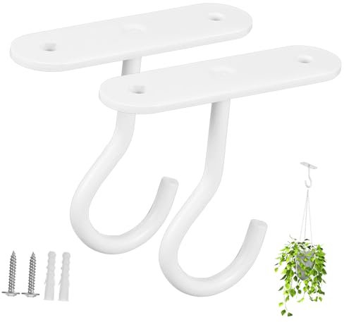 TOYANDONA Ganchos de Techo para Colgar Plantas, 2 Unidades de Color Claro, Metálicos Resistentes para Jardín Exterior, Soportan Carga Pesada, Ideales para Macetas y Linternas Decorativas
