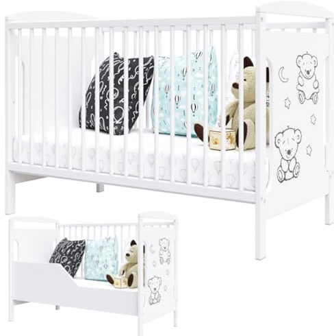 Generisch Kinderbett Babybett Ted inkl. Umbaukit & Matratze 60x120cm