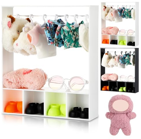 Simgoing Armadio per vestiti per bambole da 17 cm, con 13 grucce, per statuette, guardaroba, mobili, accessori, 17 cm, scatola portatile per casa delle bambole (bianco)
