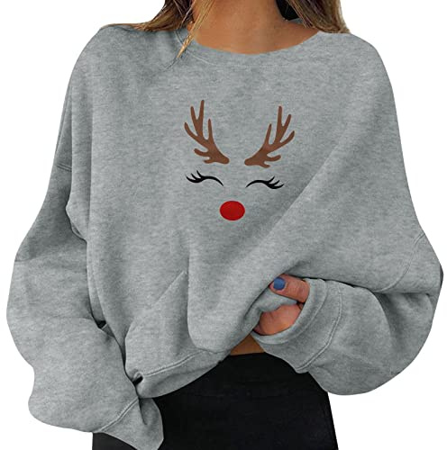 Weihnachtspullover Damen Christmas Oberteils Weihnachten Sweatshirt Lustig Weihnachtspulli Warmes Print Langarmshirt Drucken Bluse Sweater T-Shirt