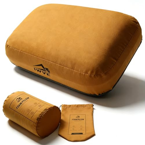 IWVE Thick Camping Memory Foam Pillow, Compressible & Ultralight Travel Pillow for Backpacking - Ergonomic Neck & Lumbar Support for Side Sleepers, Compact for Hiking, Car, Airplane