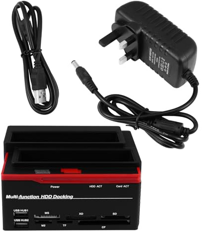 TEHAUX Multi-function Hard Drive Docking Station with Ide Serial Dual Slots, USB Card Reader Device for Uk Power Ac230, Compatible with Hdd SSD and Data Transfer