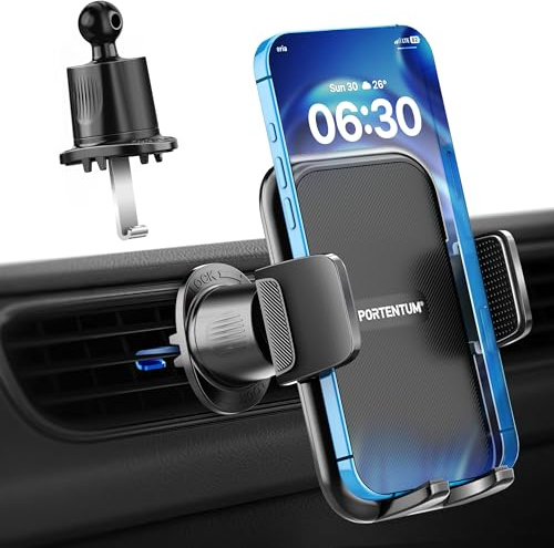 PORTENTUM Soporte movil Coche Rejilla de ventilación – Nueva versión 2026 – Sistema de Triple Anclaje – Rotación 360° orientable – Suporte telemovel Carro Compatible con teléfonos de 4 a 7.5