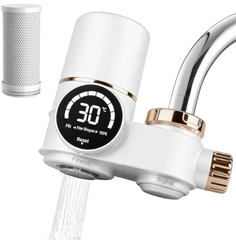 Filtro de agua para grifo con indicador LED, filtro de agua, filtro de agua potable, elimina el cloro, metales pesados, esterilización UV, filtro de agua del grifo (con filtro) para cocina, viajes