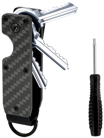 leruiyezs Organisateur De Clés En Fibre De Carbone Porte-Clés Compact En Métal Étui Clés Minimaliste Avec Clip pour 2 à 6 Clés Design Fin Anti Bruit Rangement Clés Quotidien