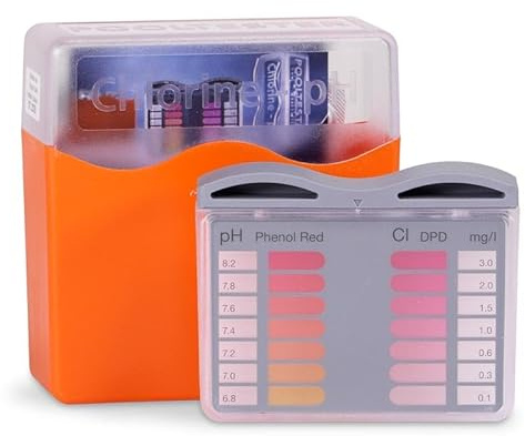 Lovibond Pooltester Chlor + pH - Hochwertiger pH- und Chlor-Prüfer mit Farbvergleich - Ergonomischer Deckel - Robuste Kunststoffbox - inkl. Phenol Red & DPD 1 Tabletten