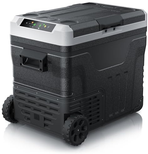 Brandson - Kompressor Kühlbox elektrisch - 2 Zonen / 2 Fächer 46 Liter – ECO Modus - LED Display – Gefriertruhe Kühlung bis -20°C - 12V - 230V – Batteriewächter - Auto Camping Festival LKW Boot