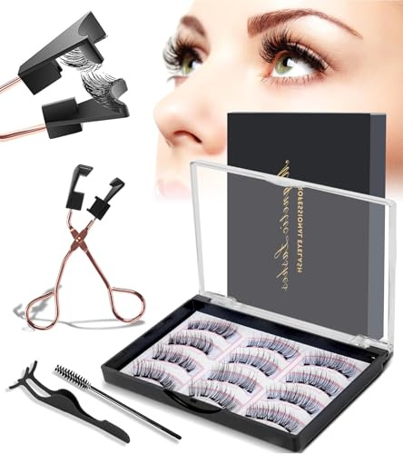 Magnetische Wimpern, Magnetic Eyelashes Ohne Eyeliner, Magnet Wimpern Wiederverwendbar, Wimpern Magnetisch Set mit Zange, Natürlicher Look (3)