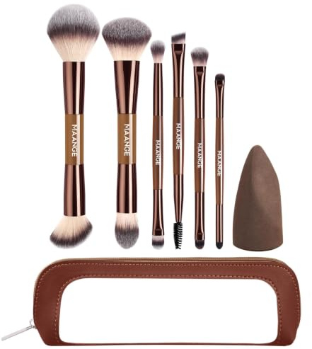 MAANGE 6Pcs Double Ended Makeup Brush Set with Makeup Sponge & Travel Bag