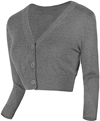 Urban GoCo 3/4 de punto recortada Cardigan para Mujeres XL Gris Oscuro