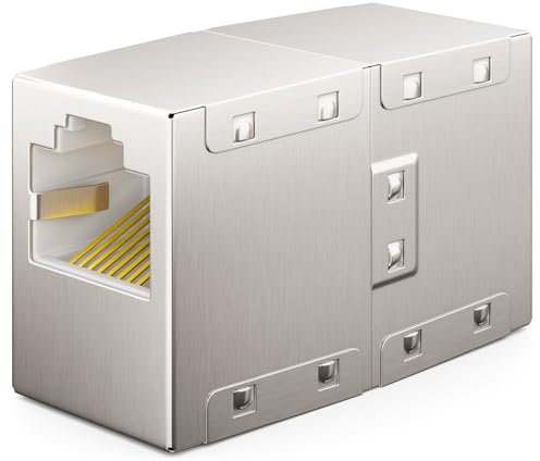 deleyCON 1 Pezzo Accoppiatore RJ45 (1000 Mbit) Gigabit Prolunga del Cavo LAN Cavo di Rete Ethernet Adattatore Connettore Compatibile con Cat8, Cat7, Cat6, Cat5 Cavo Patch LAN DSL POE Presa RJ45 2X