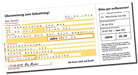 Einladung Einladungskarte Geburtstag Überweisung individuell