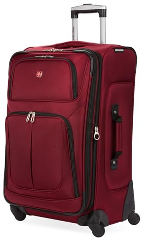 SWISSGEAR Sion Softside Expandable Spinner Luggage Durable Lightweight Travel Suitcase, Burgundy, Checked-Medium