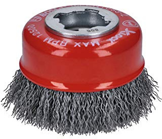 BOSCH WBX318 - Cepillo de alambre prensado de acero al carbono X-Lock de 3 pulgadas para aplicaciones en la eliminación de escalas de soldadura, rebabas y corrosión, preparación de superficies de