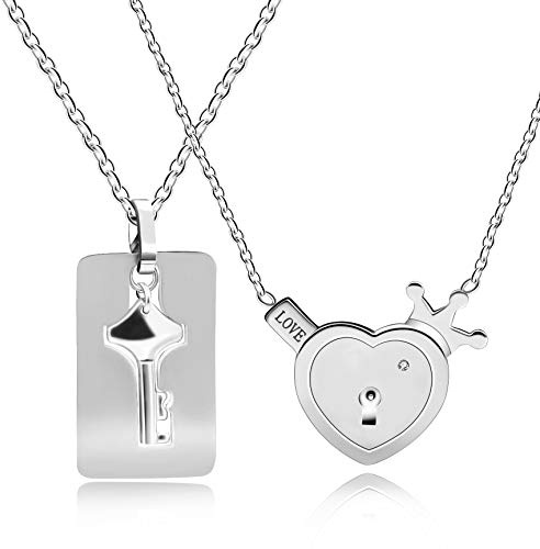 Ensemble de colliers en acier inoxydable avec pendentif en forme de cœur, couronne, serrure et clé, 100 langues I Love You, bijoux de projection pour couples, Métal, Zircone cubique