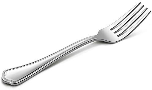 E-Far Tafelgabeln aus Edelstahl, 20 cm, für Zuhause, Küche oder Restaurant, ungiftig und hochglanzpoliert, gewellter Rand, spülmaschinenfest, 12 Stück