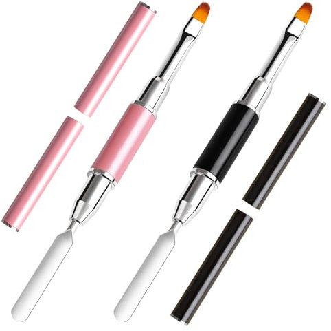 Kalolary 2Pc Dual-Ended Poly Gel Pinsel, Acryl UV Gel Dual-Ended Poly Gel Pinsel Poly Gel Pinsel Picker Dual-Ended Poly Gel Nagelbürste für Acryl Nägel Verlängerung (Schwarz + Pink)
