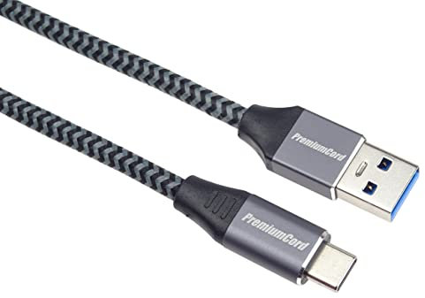 PremiumCord Connexion Câble de Données USB-C sur USB A, SuperSpeed Jusqu'à 5 Gbit/s, Charge Rapide Jusqu'à 3A, USB 3.2 Génération 1, Tresse de Câble Textile, Couleur Noire, Longueur 0,5 m