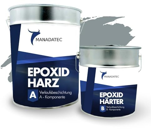 MANADATEC 2k Epoxidharz Verlaufsbeschichtung 12kg I RAL 7001 Silbergrau I Lösemittelfrei, Umweltfreundlich & Geruchsneutral I Für ebene Garagen-, Keller- & Werkstattböden I Hohe Belastbarkeit