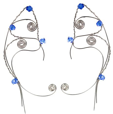USHOBE 1 Pair Elf Ear Cuffs for Women Handmade Clip- on Elven Cuff Wrap Earrings Pearl Beads Wing Earring Non Piercing Ear Clip for Fairy Halloween Costume Cosplay Wedding