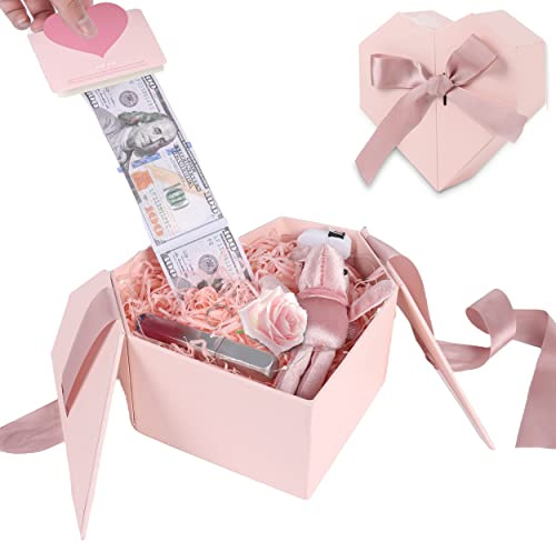 Tirelire rose pour argent – Boîte cadeau pour argent – Boîte cadeau pour argent – Boîte d'amour avec kit d'extraction d'argent et guirlande lumineuse marche/arrêt automatique – Tirelire surprise