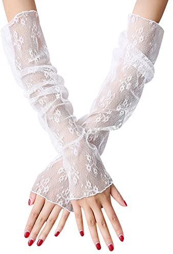 ISAKEN Damen Lange Hochzeithandschuhe Brauthandschuhe Fingerlose Spitze Handschuhe für Frauen, Hochzeiten, Opern, Bälle, Fasching, Karneval, Verkleidungen, Halloween