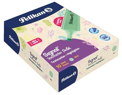 Pelikan Signal Mint, Pastell-Unterstreicher, Minze, auf Wasserbasis, waschbar, hautfreundlich, 10 Stück
