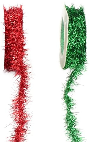 CHUANGOU Weihnachten Girlande Metallisch Weihnachtsbaum Lametta Girlande(Rot, Grün)