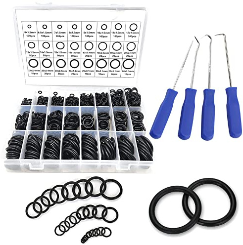 Set Anelli Tenuta, 1200 Pezzi Assortimento Anelli Tenuta Guarnizioni 24 Dimensioni Guarnizioni in Gomma Nitrilica Anelli olio Benzina Acido e Resistente al Calore con 4 Pezzi Grimaldello e Nasello
