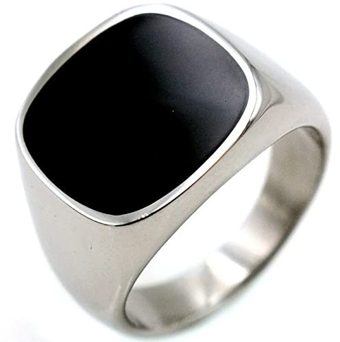 Männer Ring Xxl, Trauringe Herren Silber Titan Edelstahl Flacher Siegelring mit Emaille Mode Geschenk Ring Größe 62 (19.7)
