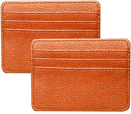 ihreesy Kartenetui aus PU-Leder, Tragbar Kreditkartenetui Schmales Vorderfach Kartenetui mit Transparent Ausweisfenster 5 Kartenfächer,Orange